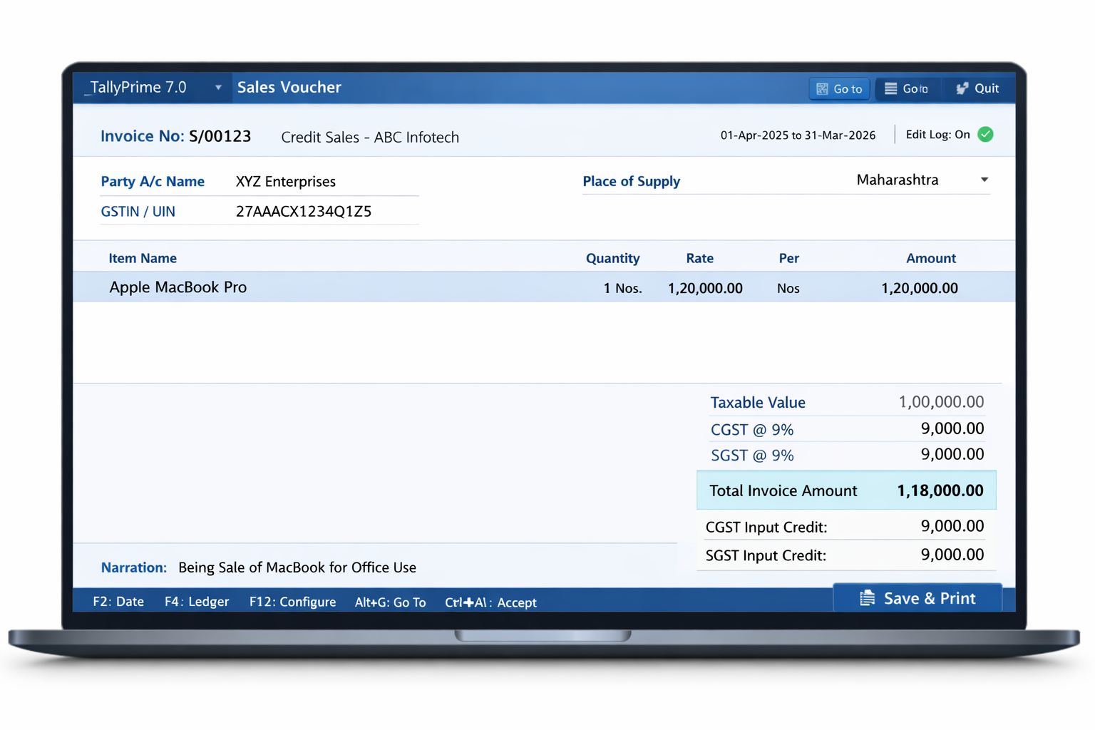 TallyPrime 2026 Sales Voucher Entry with GST Live Sync