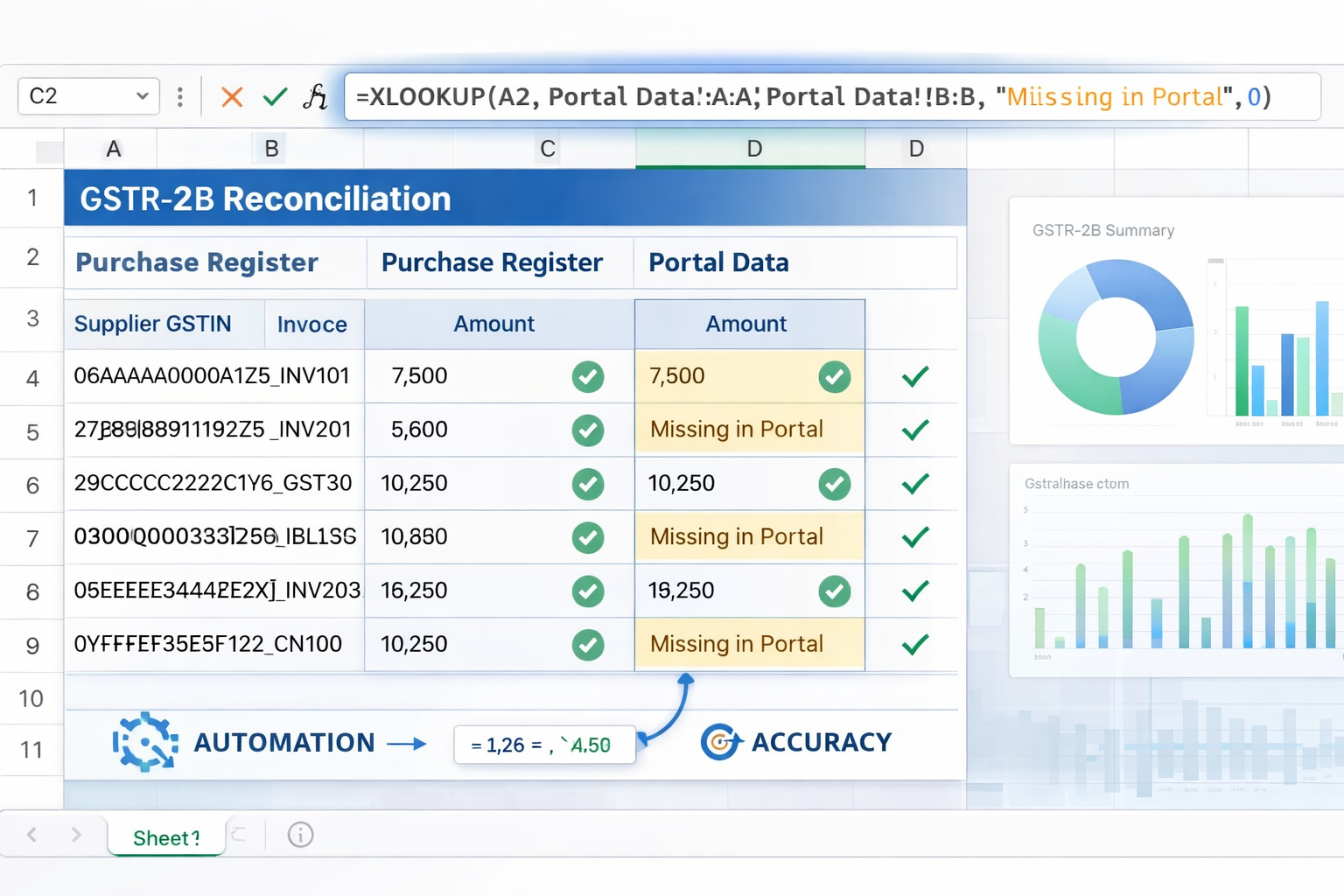 Advanced Excel XLOOKUP formula for matching GSTR-2B with Purchase Register.
