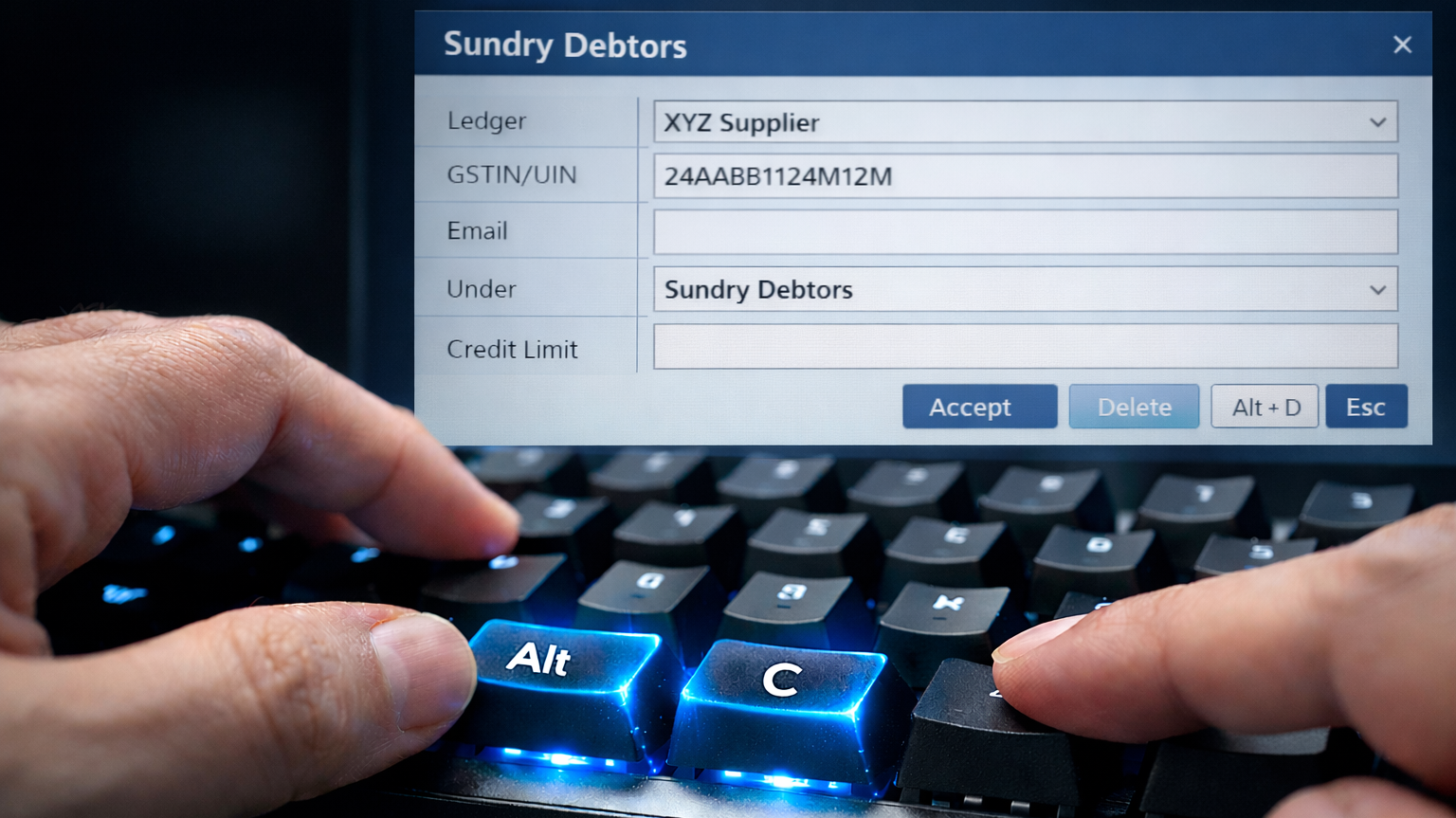 How to create a new ledger in Tally Prime using Alt + C shortcut key during billing.