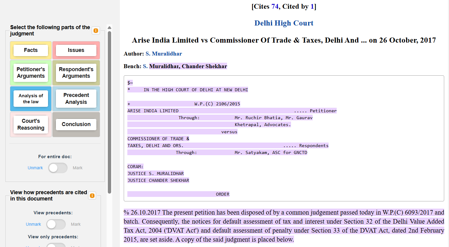 Delhi High Court judgment copy for Arise India Limited regarding ITC eligibility.