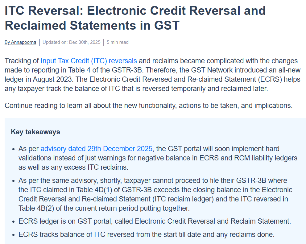 Key Takeaways for Electronic Credit Reversal and Reclaimed Statement.