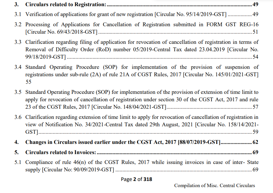 Compilation of Miscellaneous Central Circulars for GST Compliance.