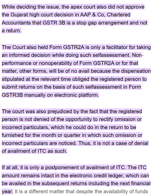 High Court ruling summary regarding the recipient's right to claim ITC despite supplier default.