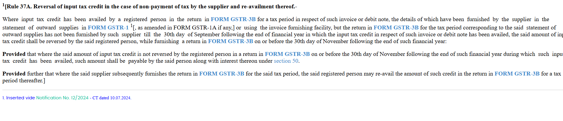 Rule 37A Reversal of Input Tax Credit Legal Text