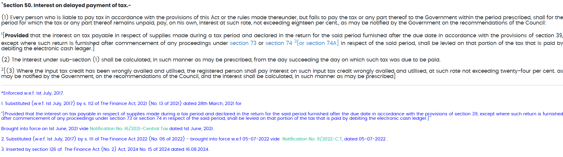 Section 50(3) of CGST Act explaining interest only on utilized ITC.
