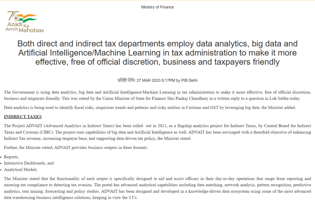 Government AI and Big Data analytics in GST administration