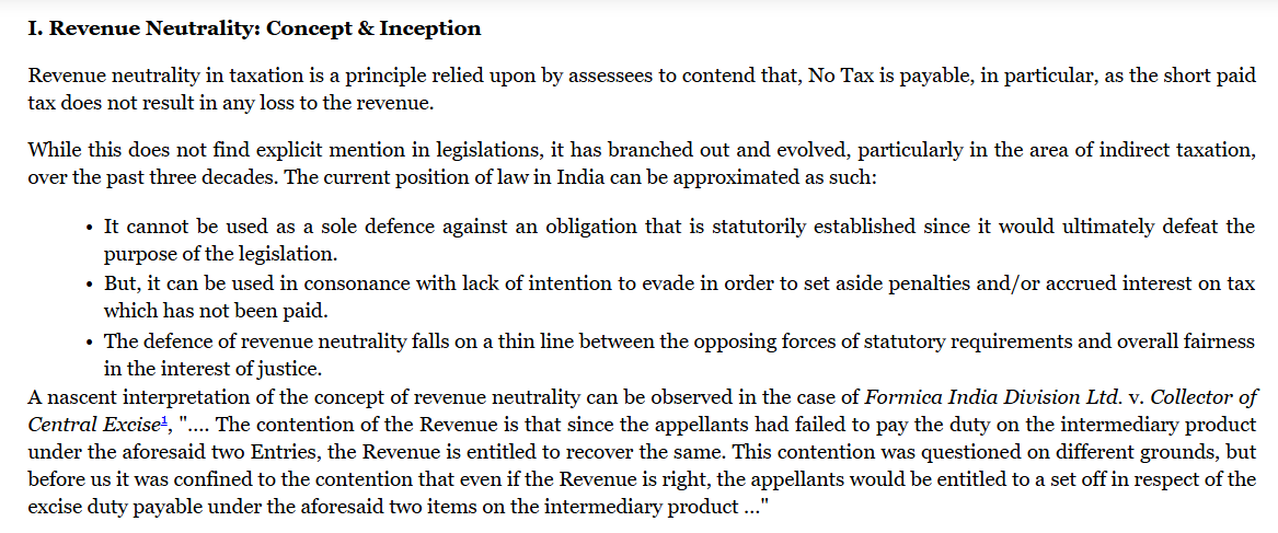 Text explaining the principle of revenue neutrality in indirect taxation.