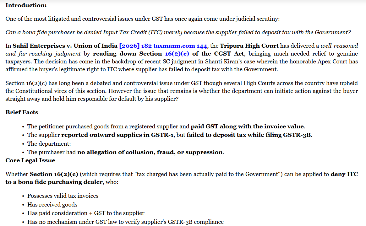 Sahil Enterprises vs Union of India judgment summary