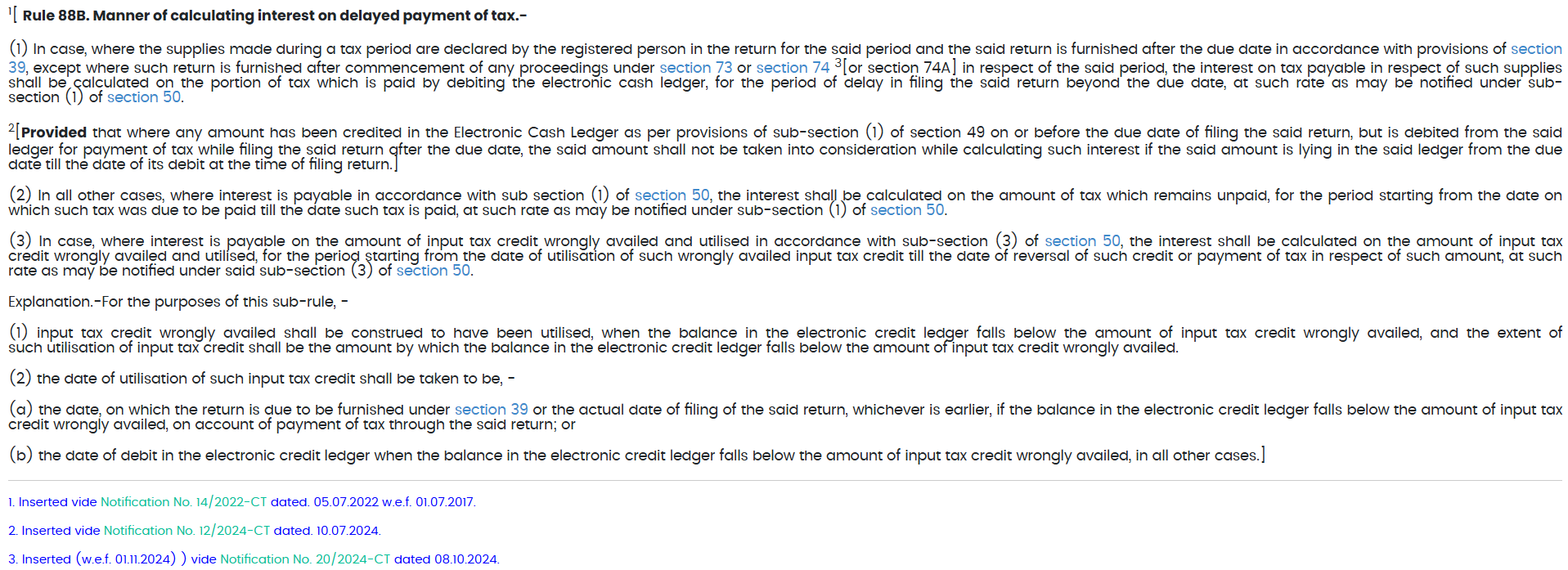 Statutory rule 88B detailing interest calculation on delayed tax payment