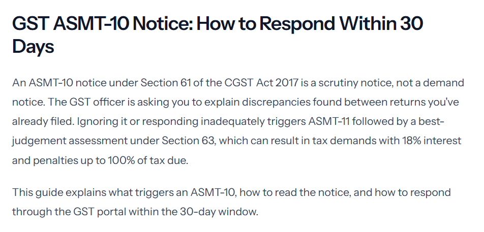 Overview of GST ASMT-10 notice response process