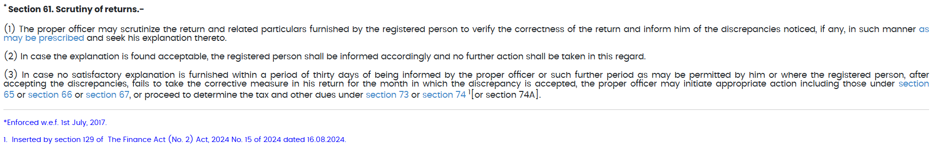Text of Section 61 CGST Act regarding scrutiny