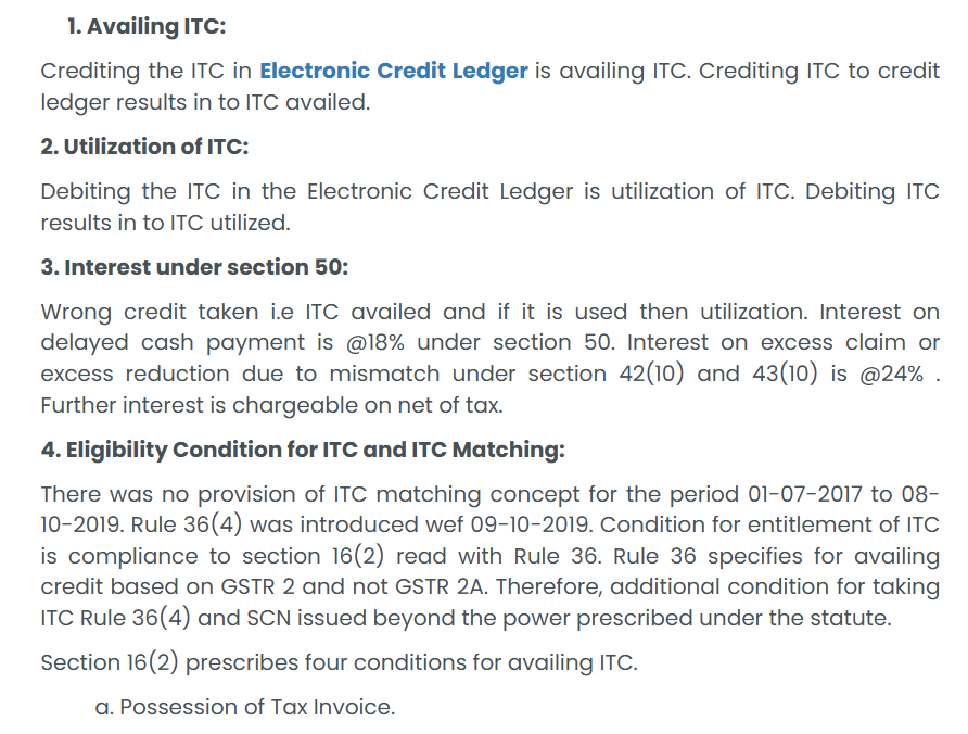Rules for ITC utilization and interest calculation