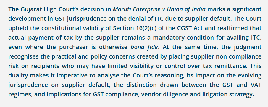 Gujarat High Court Maruti Enterprise GST ITC judgment