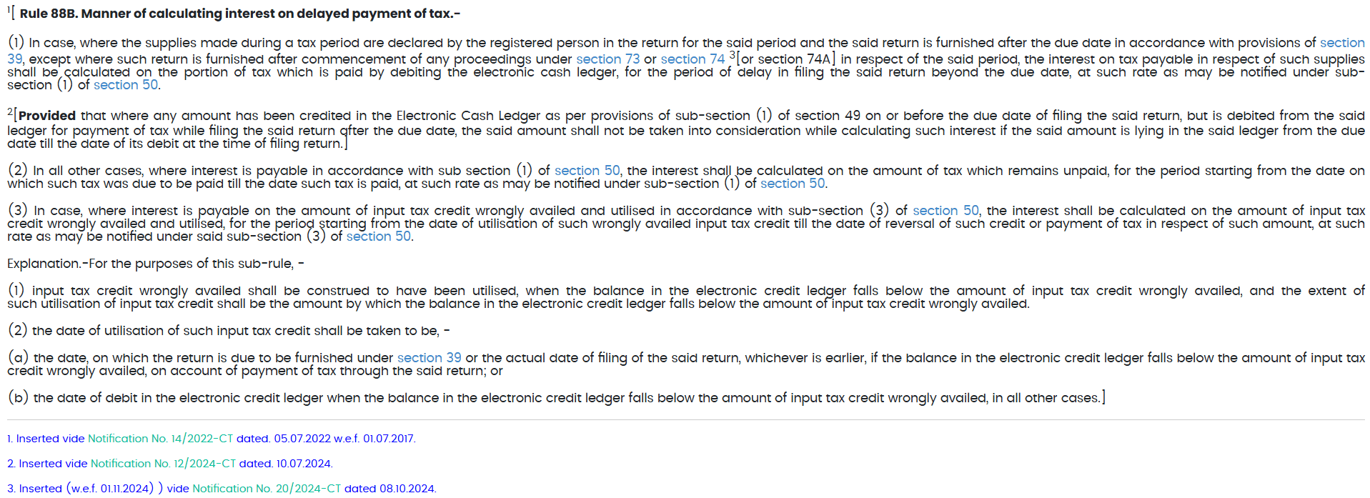 Statutory rule 88B detailing interest calculation on delayed tax payment