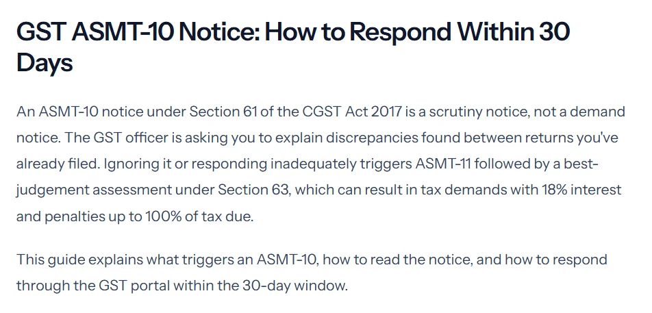 Overview of GST ASMT-10 notice response process