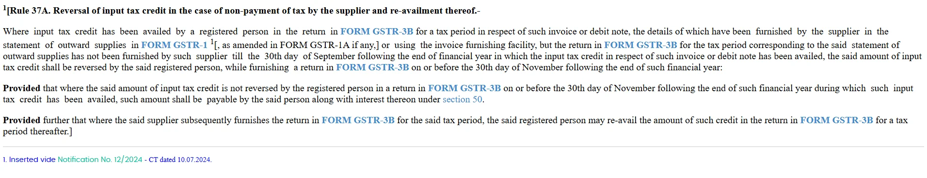 Rule 37A provision for ITC reversal