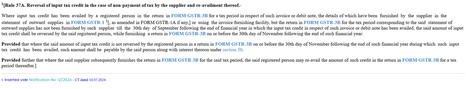 Rule 37A provision for ITC reversal