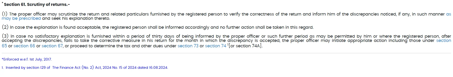 Text of Section 61 CGST Act regarding scrutiny