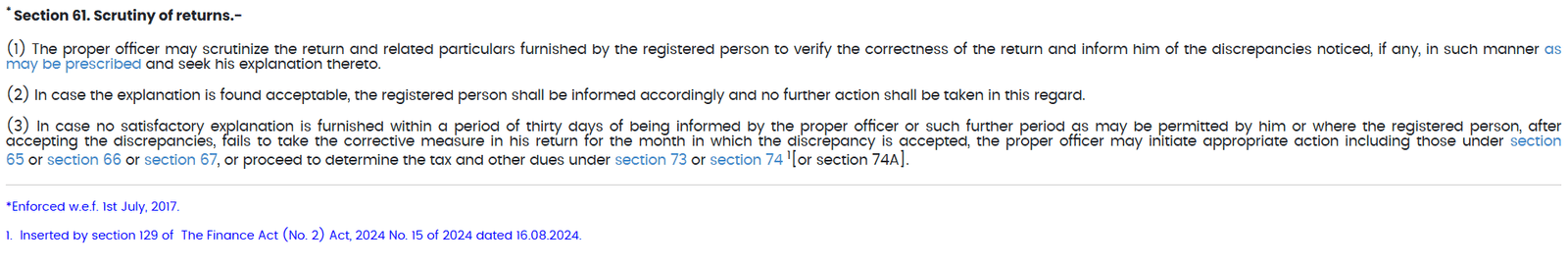Text of Section 61 CGST Act regarding scrutiny