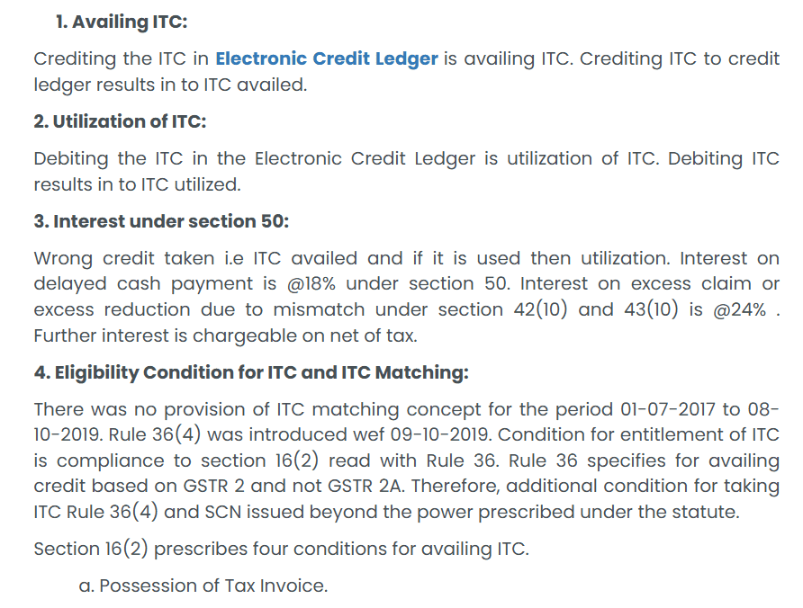 Rules for ITC utilization and interest calculation